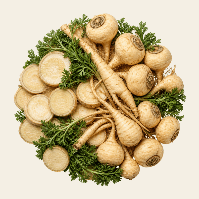 Verse en gedroogde macaroot in warm beige-bruin