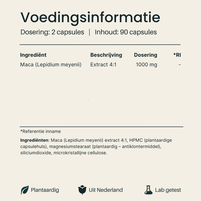 Voedingsinformatie maca van Vital Nutrition