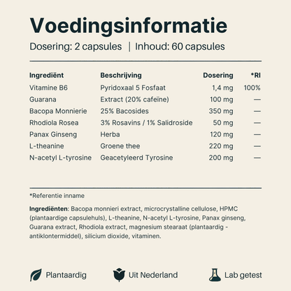 Voedingsinformatie Nootropic Vital Nutrition