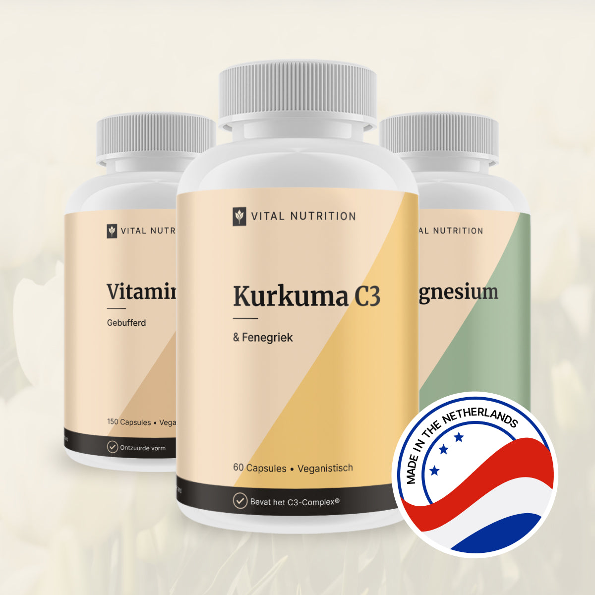 Kurkuma C3 en 2 andere Vital Nutrition supplementen met productie in Nederland icoon