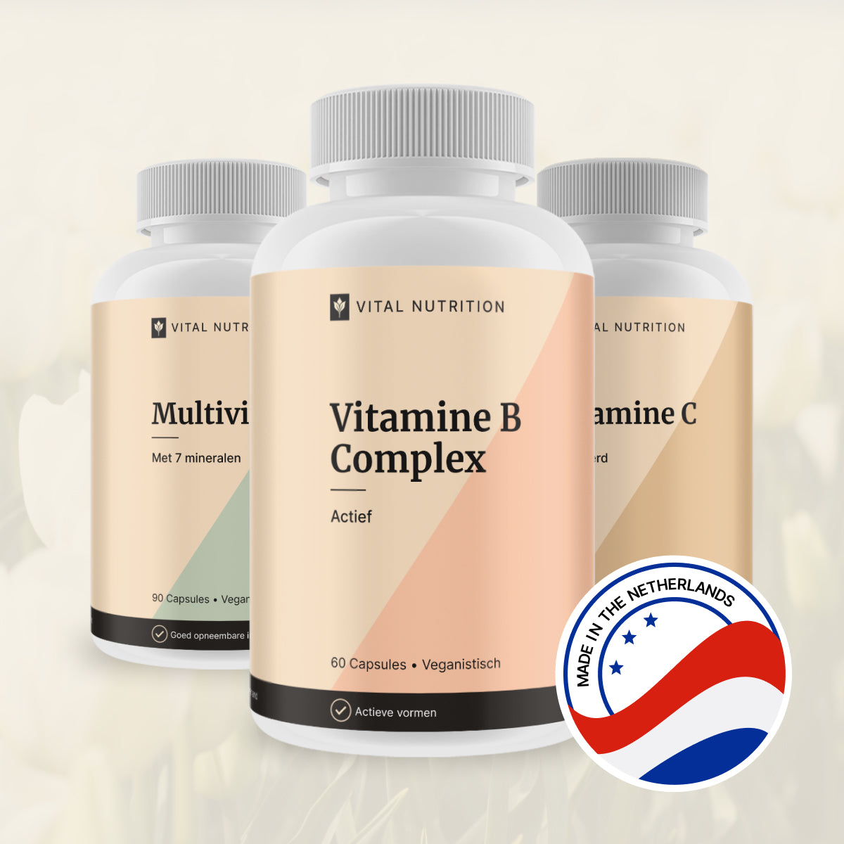Vitamine B Complex en 2 andere Vital Nutrition supplementen met productie in Nederland icoon