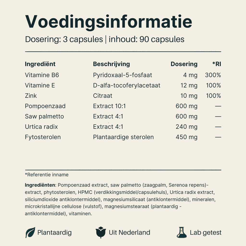 Voedingsinformatie van Vital Nutrition Prostaat Plus