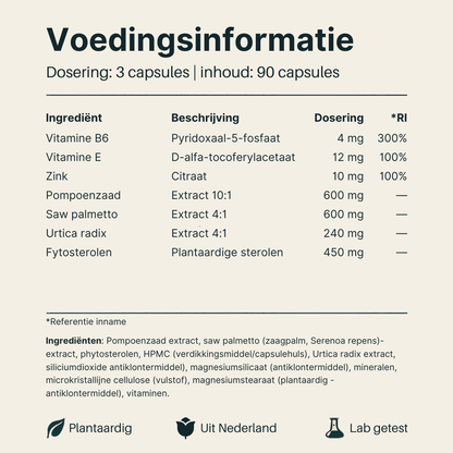 Voedingsinformatie van Vital Nutrition Prostaat Plus