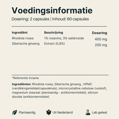 Voedingsinformatie van Vital Nutrition Rhodiola
