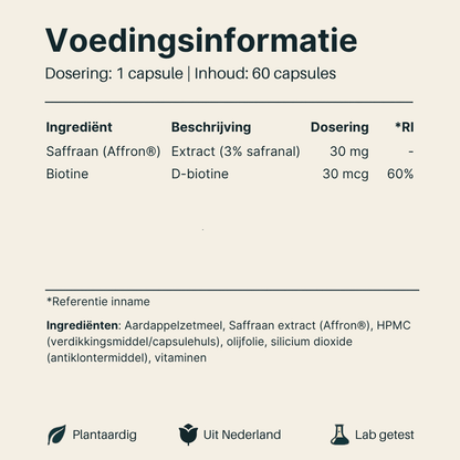 Voedingsinformatie van Vital Nutrition Saffraan