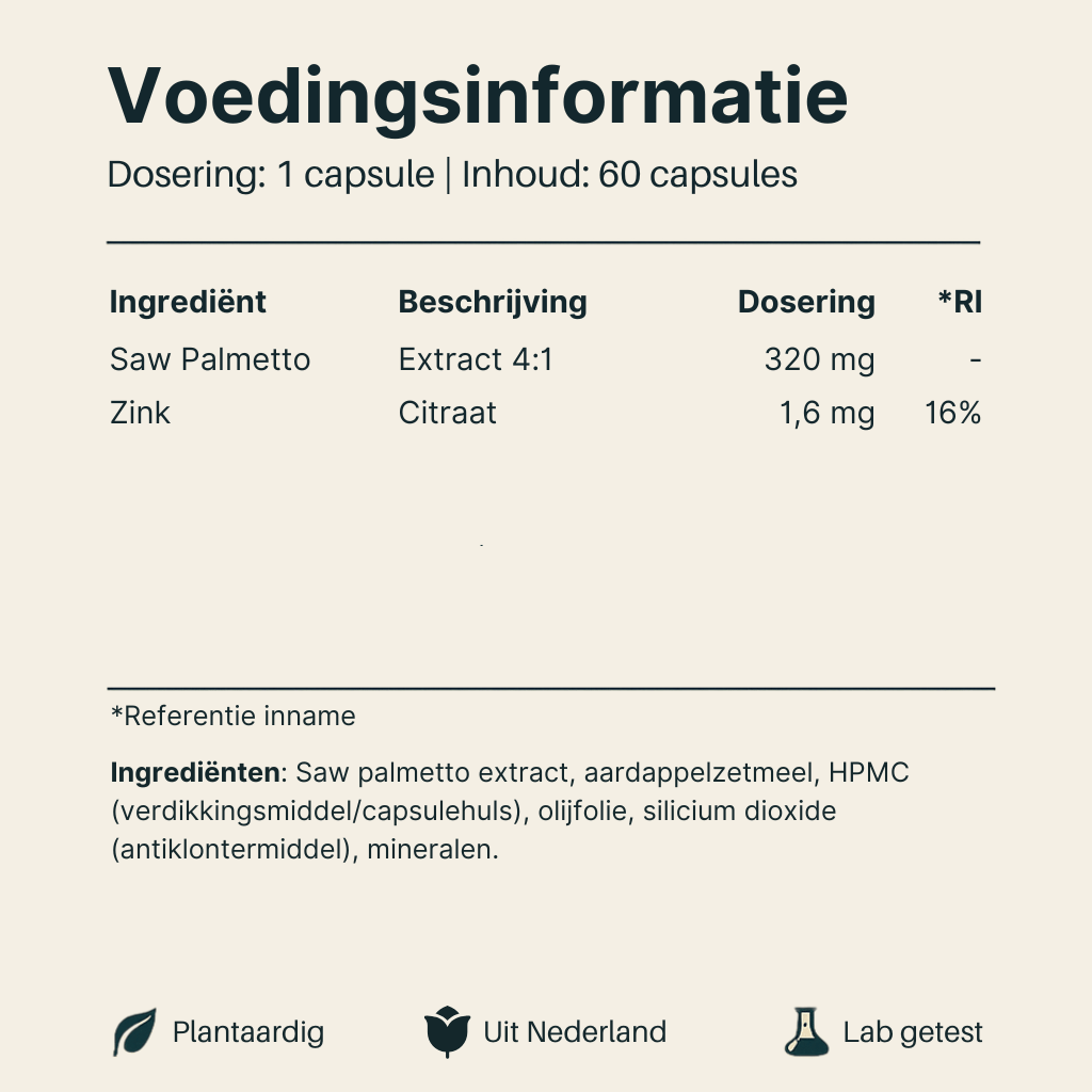 Voedingsinformatie van Vital Nutrition Saw Palmetto