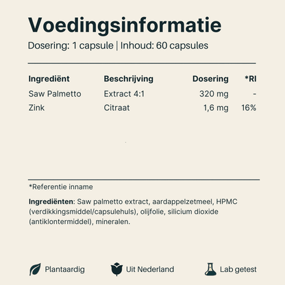 Voedingsinformatie van Vital Nutrition Saw Palmetto