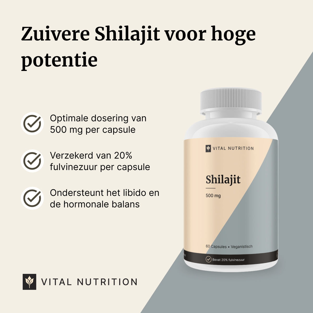 Beschrijving van de voordelen van Shilajit Capsules van Vital Nutrition