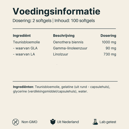 Voedingsinformatie van Vital Nutrition Teunisbloemolie