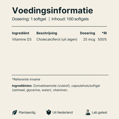 Voedingsinformatie Vegan Vitamine D3 van Vital Nutrition