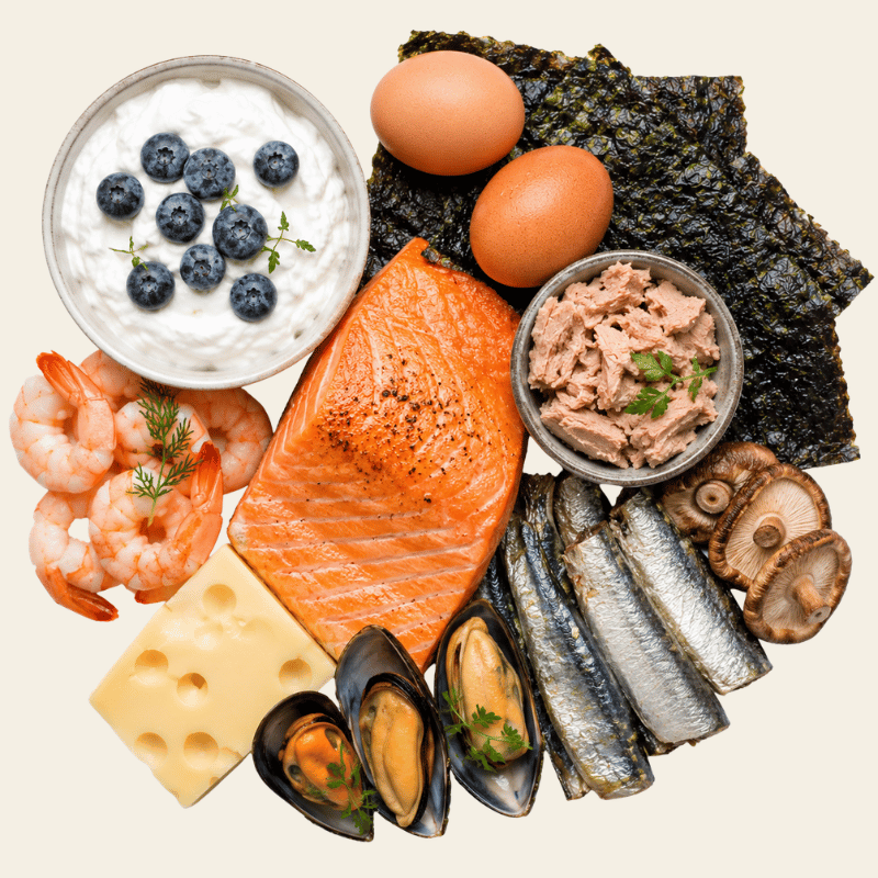 Eieren, zuivelproducten en vis als natuurlijke bronnen van vitamine B12