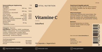 Vitamine C van Vital Nutrition voedingswaardelabel