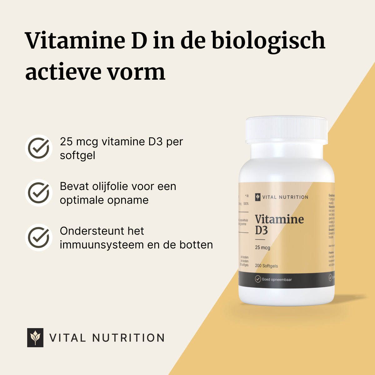 Vitamine D3 25 mcg USPs van Vital Nutrition
