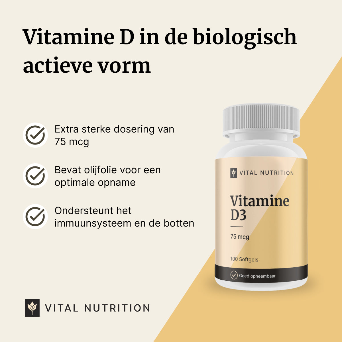 Beschrijving van de voordelen van Vitamine D3 van Vital Nutrition