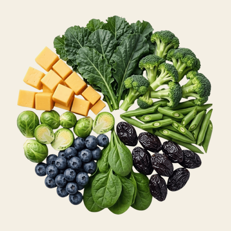 Verse boerenkool, broccoli en gefermenteerde voeding als bronnen van vitamine K