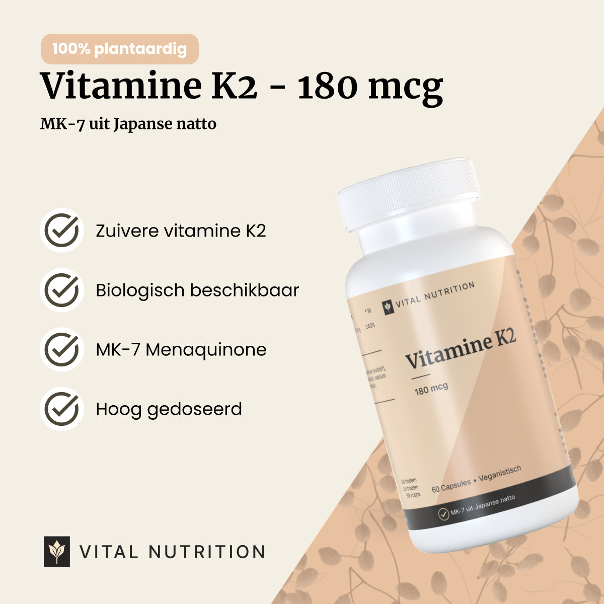 Productvoordelen van Vital Nutrition Vitamine K2 180 mcg