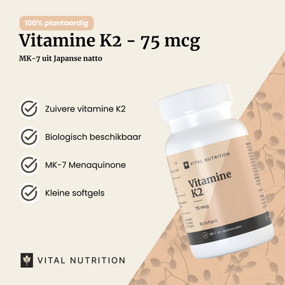 Productvoordelen van Vital Nutrition Vitamine K2 - 75 mcg