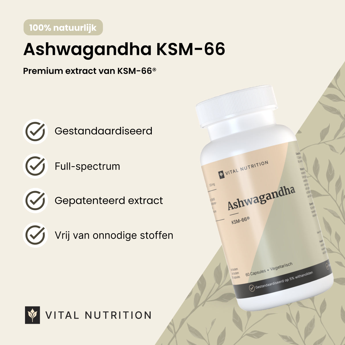 Productvoordelen van Vital Nutrition Ashwagandha KSM-66