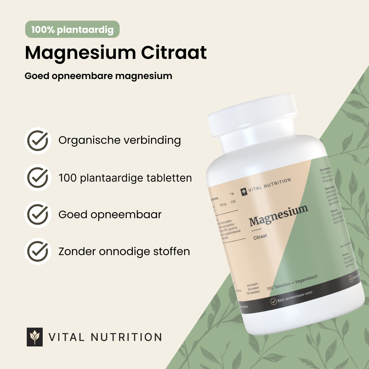 Productvoordelen van Vital Nutrition Magnesium Citraat