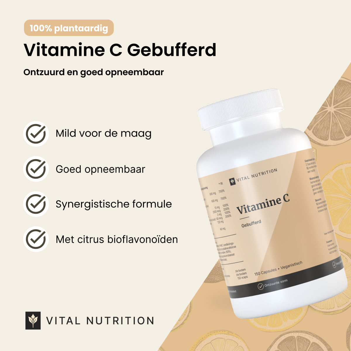 Productvoordelen van Vital Nutrition Vitamine C Gebufferd