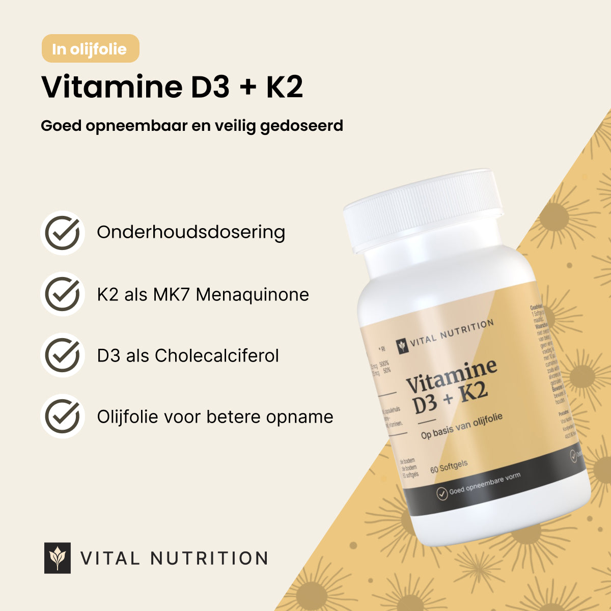 Vitamine D3 + K2 productvoordelen - Vital Nutrition